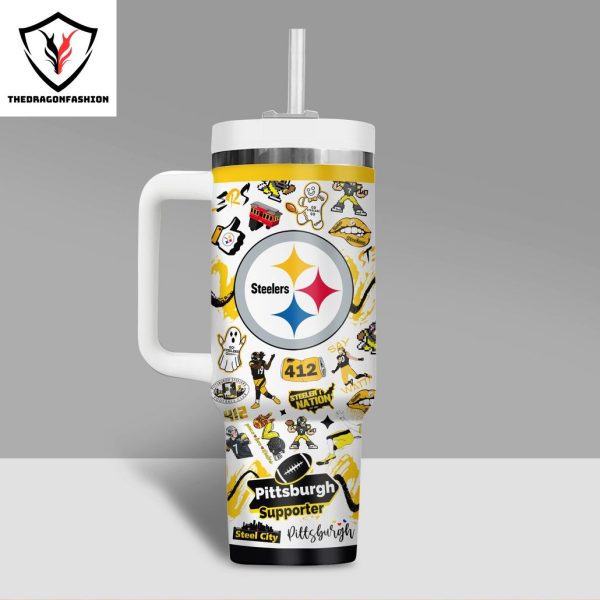 Pittsburgh Steelers Here We Go Tumbler With Handle And Straw