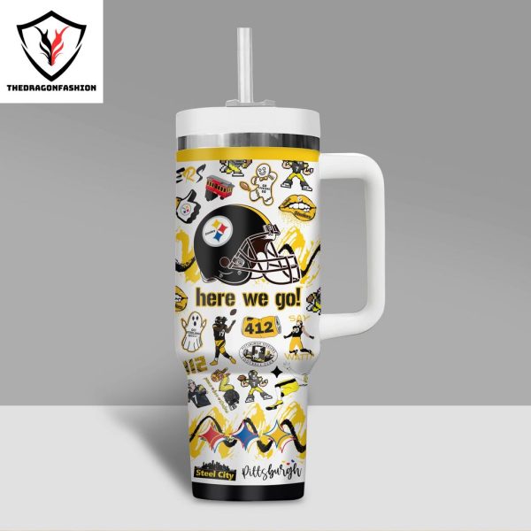 Pittsburgh Steelers Here We Go Tumbler With Handle And Straw