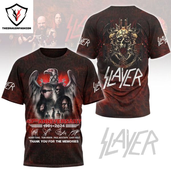 Slayer 43rd Anniversary 1981-2024 Signature Thank You For The Memories 3D T-Shirt