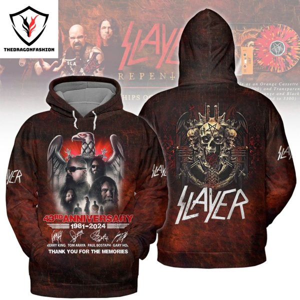 Slayer 43rd Anniversary 1981-2024 Signature Thank You For The Memories Hoodie