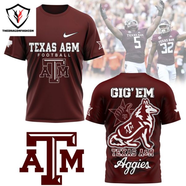 Texas A&M Aggies Football Gig Em 3D T-Shirt – Red