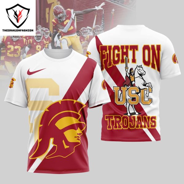 USC Trojans Fight On Trohans 3D T-Shirt – White