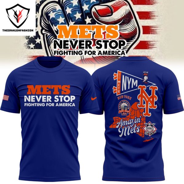 2024 New York Mets Never Stop Fighting For America OMG 3D T-Shirt