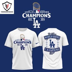 Los Angeles Dodgers Royal 2024 World Series Champions 3D T-Shirt – White