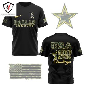 Usa Salute To Service Dallas Cowboys 3D T-Shirt – Black