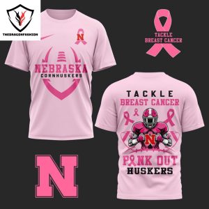 Nebraska Cornhuske Tide Tackle Breast Pink Out 3D T-Shirt