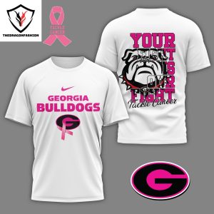 Georgia Bulldogs – Your Fight Is Our Fight Tackle Cancer 3D T-Shirt – White