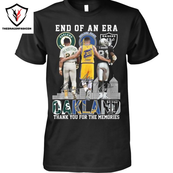 End Of An Era Oakland Athletics x Golden State Warriors x Las Vegas Raiders Signature Thank You For The Memories Unisex T-Shirt