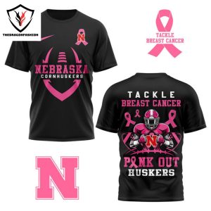 Nebraska Cornhuske Tide Tackle Breast Pink Out 3D T-Shirt – Black