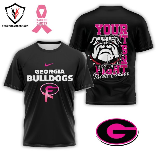 Georgia Bulldogs – Your Fight Is Our Fight Tackle Cancer 3D T-Shirt – Black