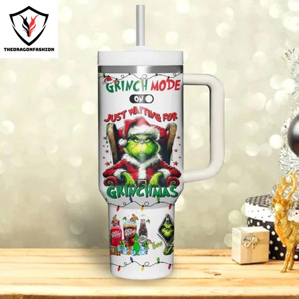 Grinch Mode On Just Waiting For Grinchmas Tumbler With Handle And Straw