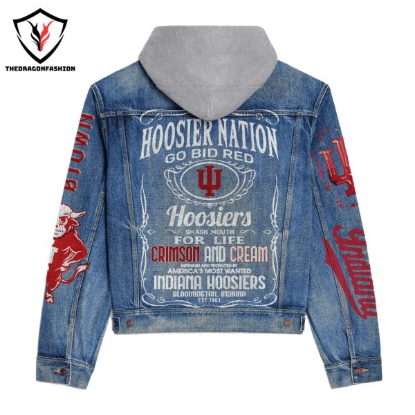 Indiana Hoosiers Nation Go Big Red Hooded Denim Jacket