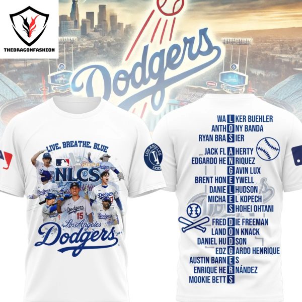 Live Breathe Blue Los Angeles Dodgers 3D T-Shirt – White