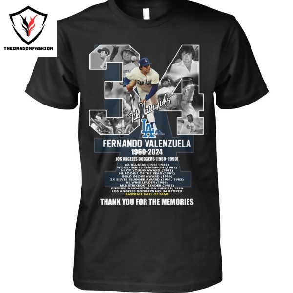 Los Angeles Dodgers Fernando Valenzuela Legend 1960-2024 Signature Thank You For The Memories Unisex T-Shirt