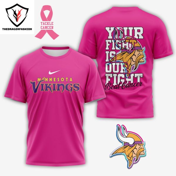 Minnesota Vikings Your Fight Is Our Fight Beat Cancer 3D T-Shirt