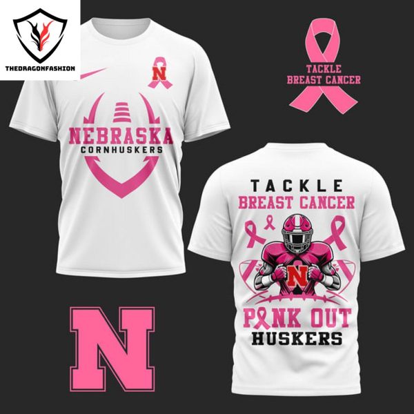 Nebraska Cornhuske Tide Tackle Breast Pink Out 3D T-Shirt