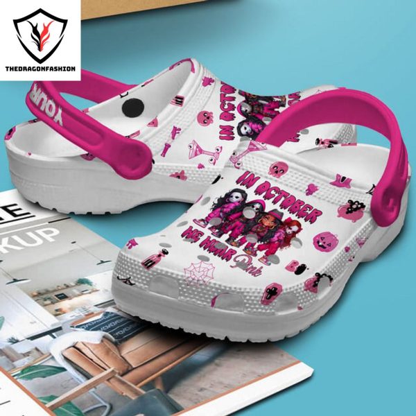 Personalized In October We Here Pink Crocs