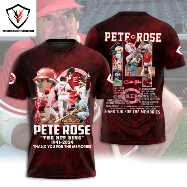 Pete Rose The Hit King 1941-2024 Thank You For The Memories 3D T-Shirt