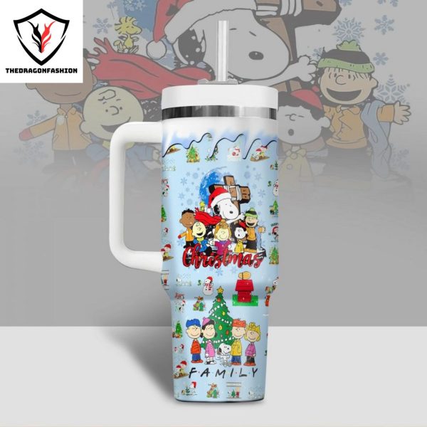 Snoopy Family Merry Christmas Tumbler With Handle And Straw