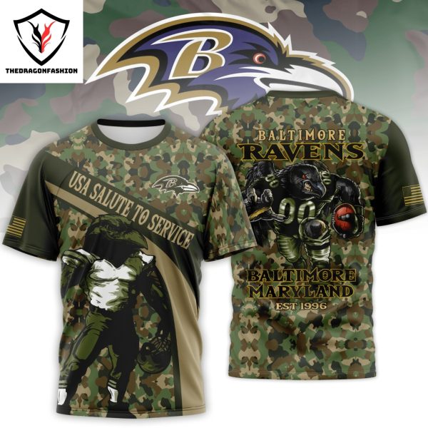 USA Salute To Sevice Baltimore Ravens Est 1996 3D T-Shirt