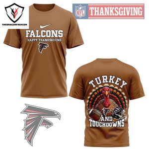 Atlanta Falcons Happy Thanksgiving – Turkey And Touchdowns 3D T-Shirt – Brown