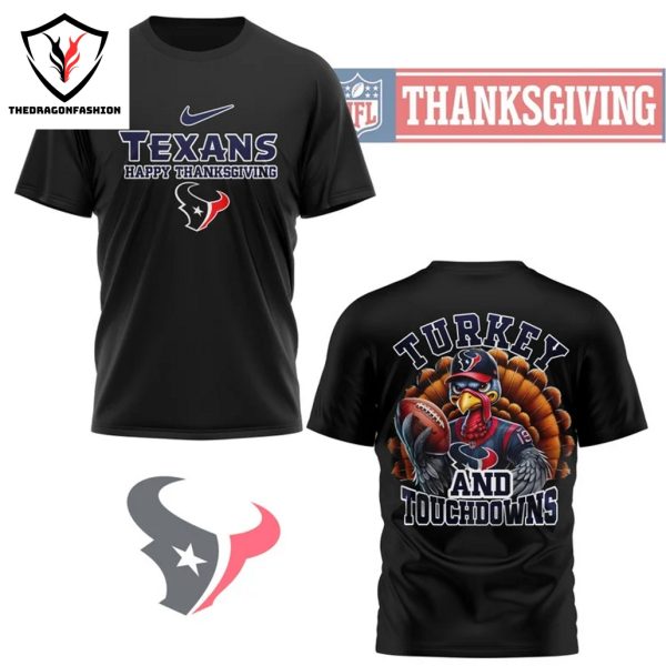 Houston Texans Happy Thanksgiving 3D T-Shirt – Black