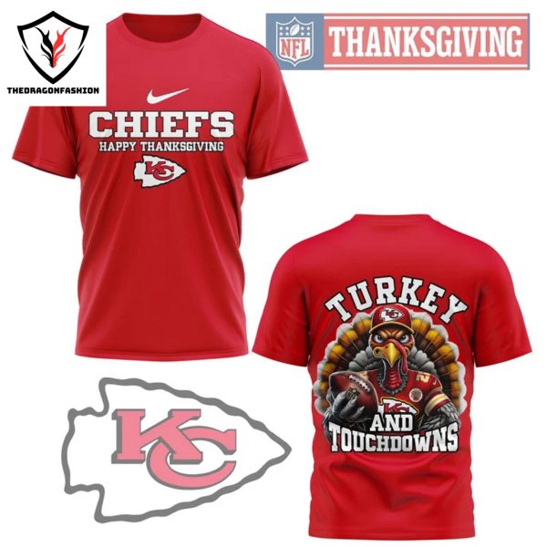 Kansas City Chiefs Happy Thanksgiving – Turkey And Touchdowns 3D T-Shirt