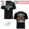 Miami Dolphins Happy Thanksgiving – Turkey And Touchdowns 3D T-Shirt – White