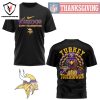 Minnesota Vikings Happy Thanksgiving – Turkey And Touchdowns 3D T-Shirt – Purple