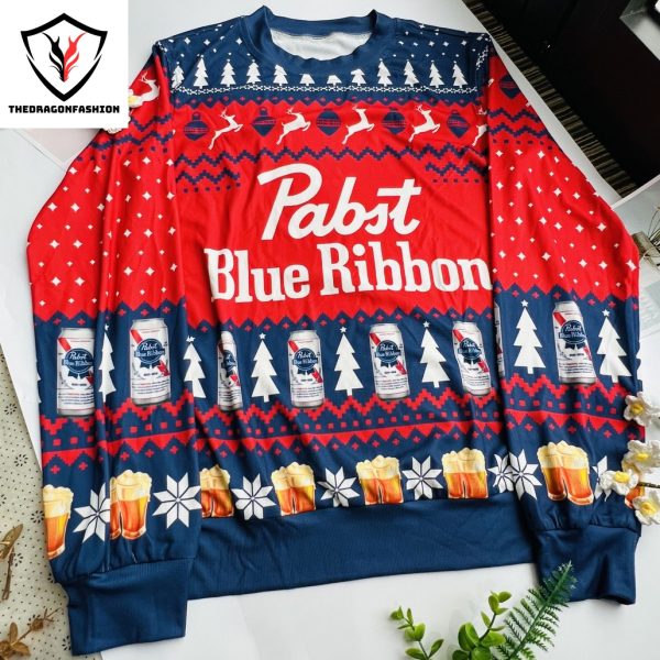 Pabst Blue Ribbon Beer Christmas Red Sweater