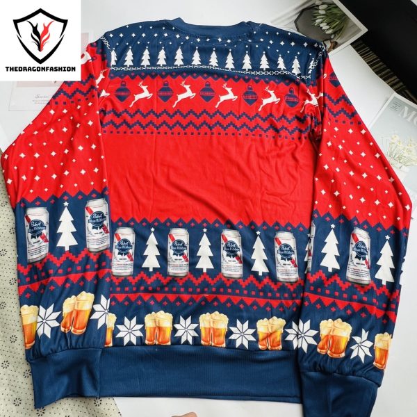 Pabst Blue Ribbon Beer Christmas Red Sweater