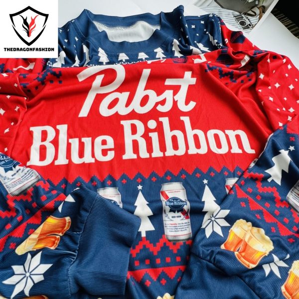 Pabst Blue Ribbon Beer Christmas Red Sweater