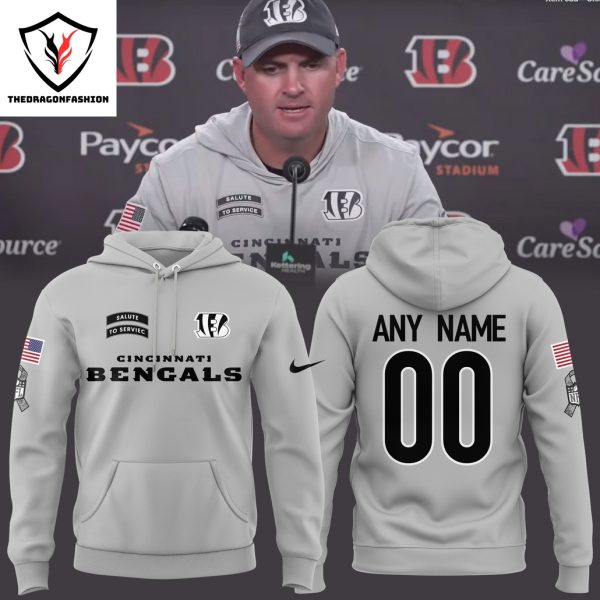 Personalized Cincinnati Bengals Salute To Serviec Hoodie – Grey