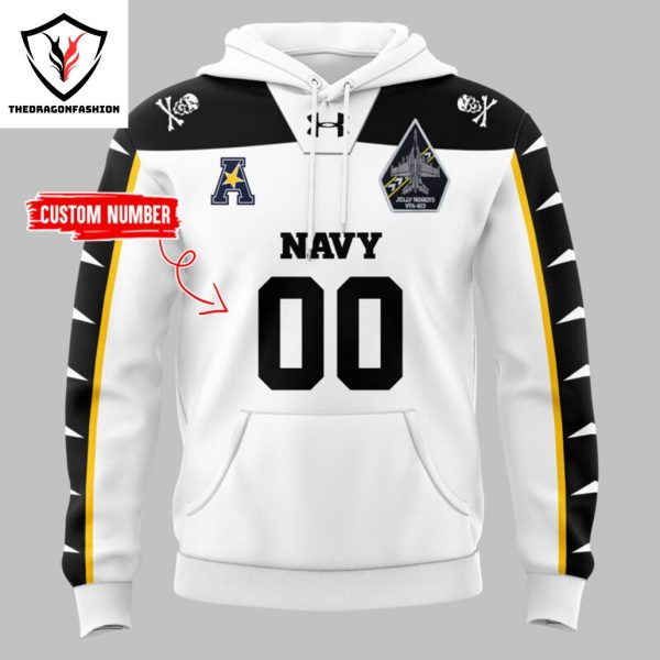 Personalized Navy Midshipmen Football Design Hoodie – White