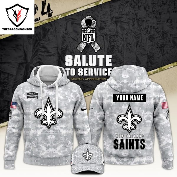 Personalized New Orleans Saints Camo 2024 Salute to Service Club Hoodie