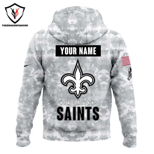 Personalized New Orleans Saints Camo 2024 Salute to Service Club Hoodie