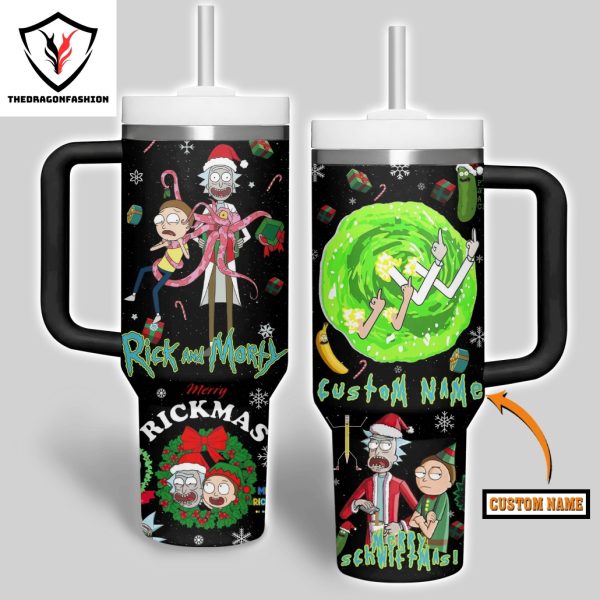 Personalized Rick And Morty Merry Rickmas Tumbler With Handle And Straw