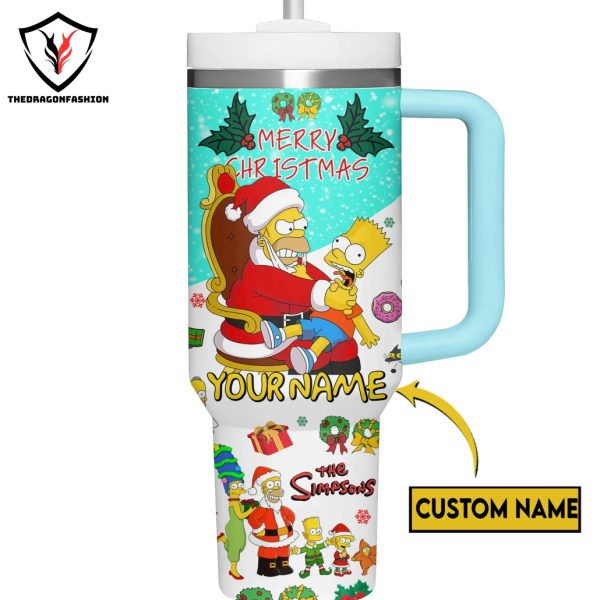 Personalized The Simpsons Christmas Tumbler With Handle And Straw