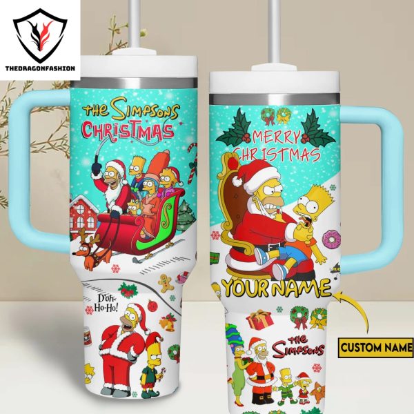 Personalized The Simpsons Christmas Tumbler With Handle And Straw