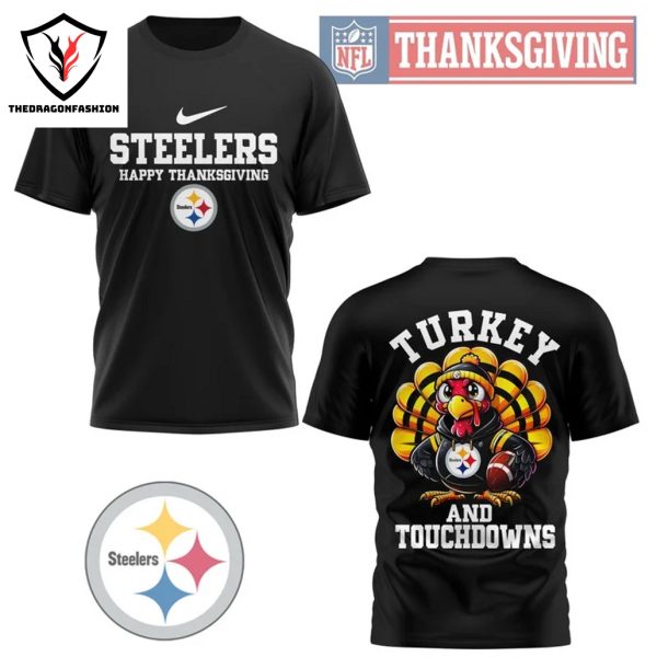 Pittsburgh Steelers Happy Thanksgiving – Turkey And Touchdowns 3D T-Shirt – Black