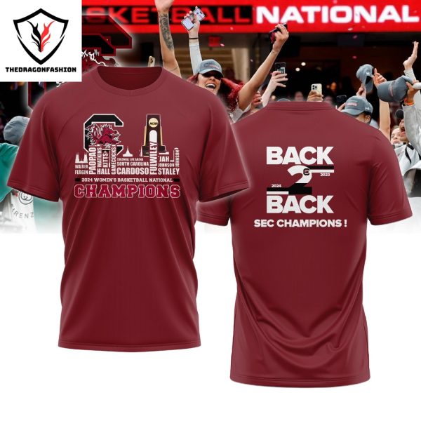 South Carolina Gamecocks Women Basketball Back 2 Back Sec Champions 3D T-Shirt