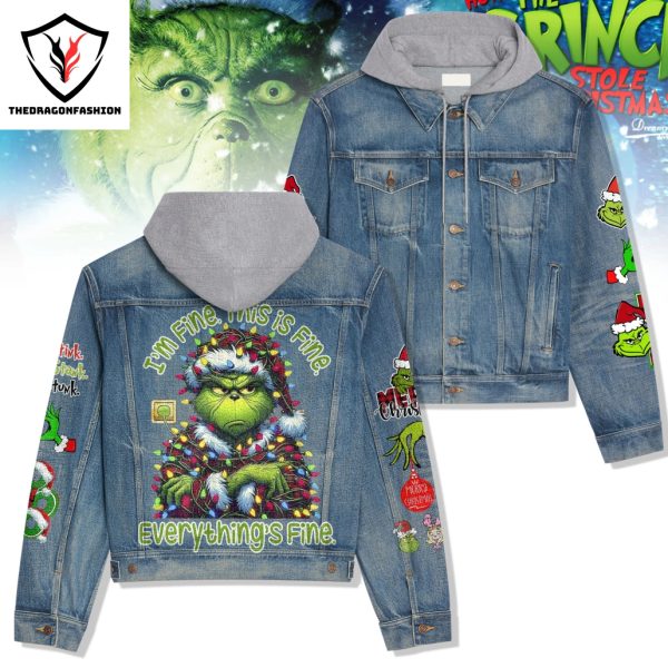 The Grinch Im Fine This Is Fine Everything Fine Hooded Denim Jacket