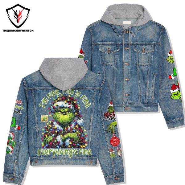 The Grinch Im Fine This Is Fine Everything Fine Hooded Denim Jacket