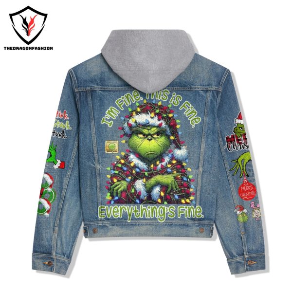 The Grinch Im Fine This Is Fine Everything Fine Hooded Denim Jacket