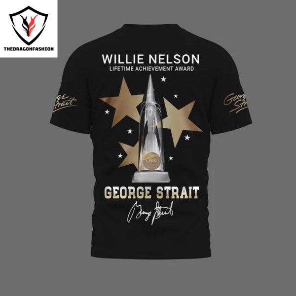 Willie Nelson Lifetime Achievement Award George Strait 3D T-Shirt – Black