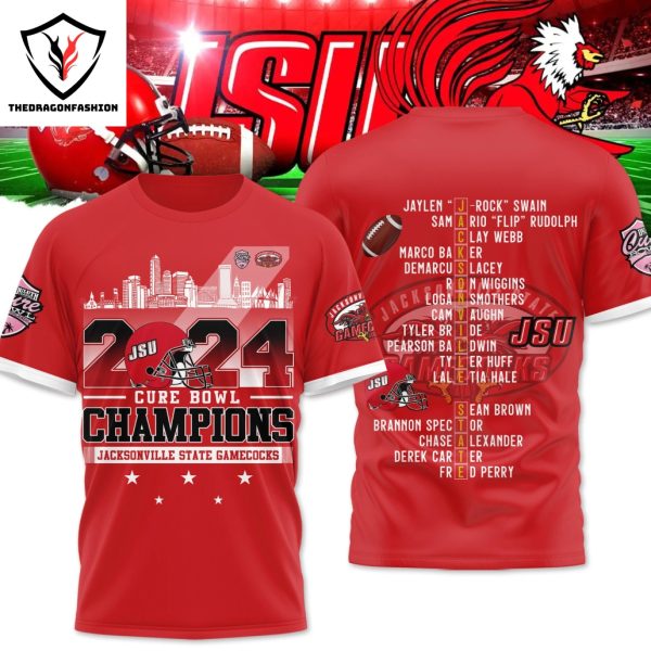 2024 Cure Bowl Champions Jacksonville State Gamecocks 3D T-Shirt