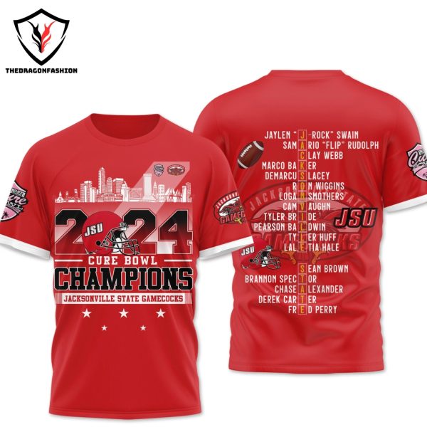 2024 Cure Bowl Champions Jacksonville State Gamecocks 3D T-Shirt