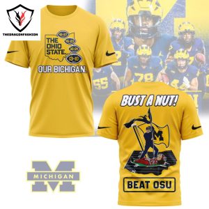 Michigan Wolverines Bust A Nut Beat Osu 3D T-Shirt – Gold