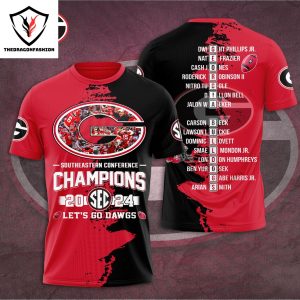 Georgia Bulldogs Southeastern Conference Champions 2024 Let Go Dawgs 3D T-Shirt