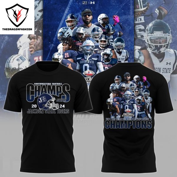 Jackson State Tigers 2024 SWAC Champions 3D T-Shirt – Black